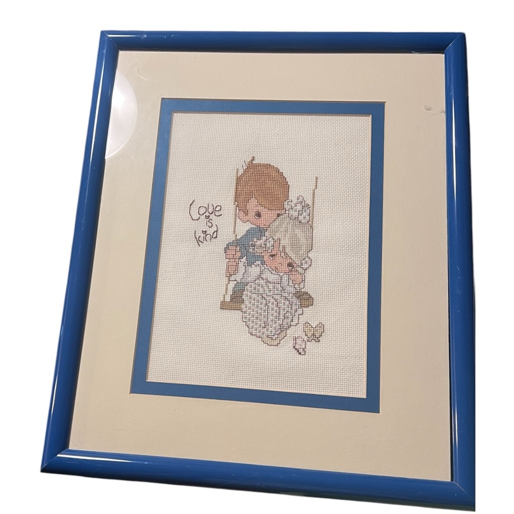 Blue custom frame pitcher with rightneedle point precious moment picture